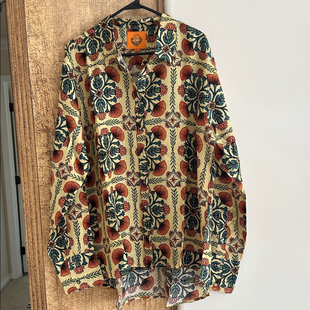 Coniglio Palm Beach Patterned Button Down Silk Shirt One Size Free Size